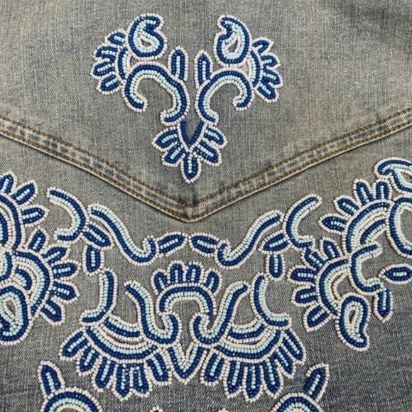 Scully Beaded Jean Jacket Medium Southwest Western - Picture 12 of 15
